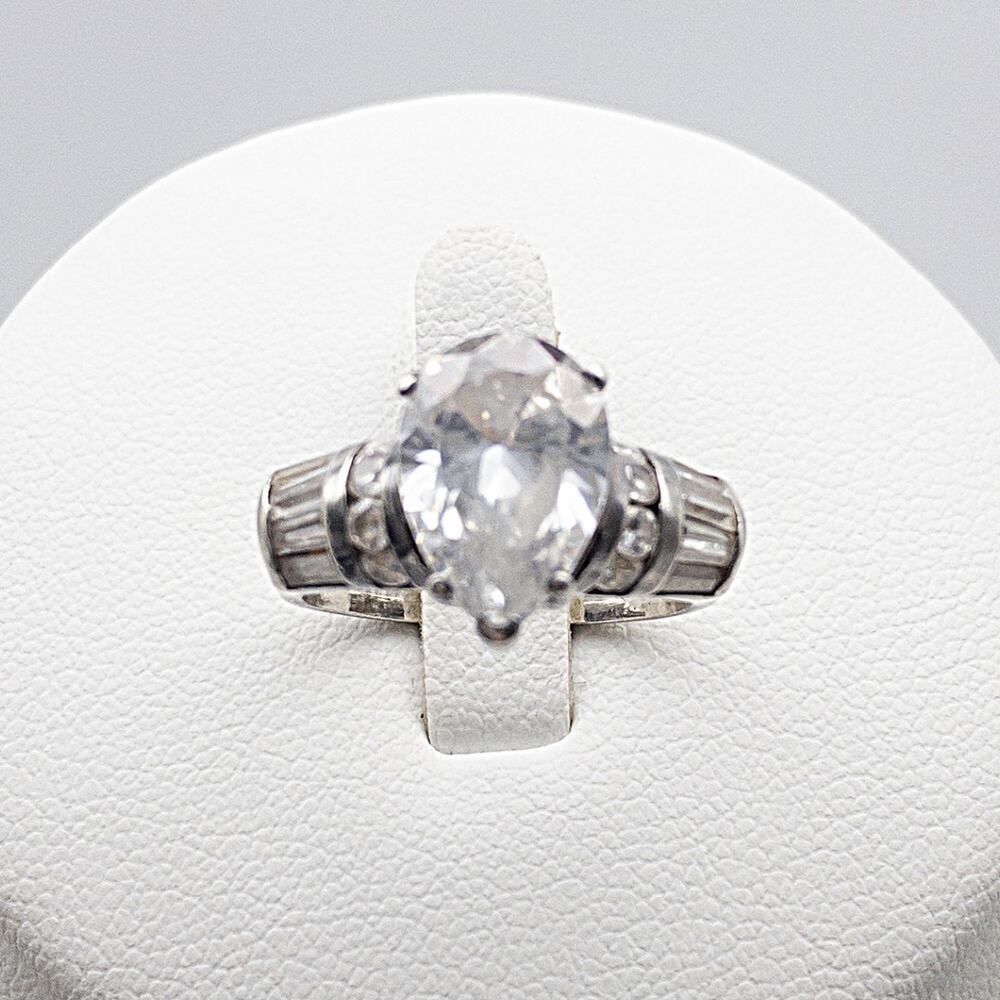 Sterling Silver CZ Teardrop Ring Size 6 Vintage CL Mark - Picture 8 of 13